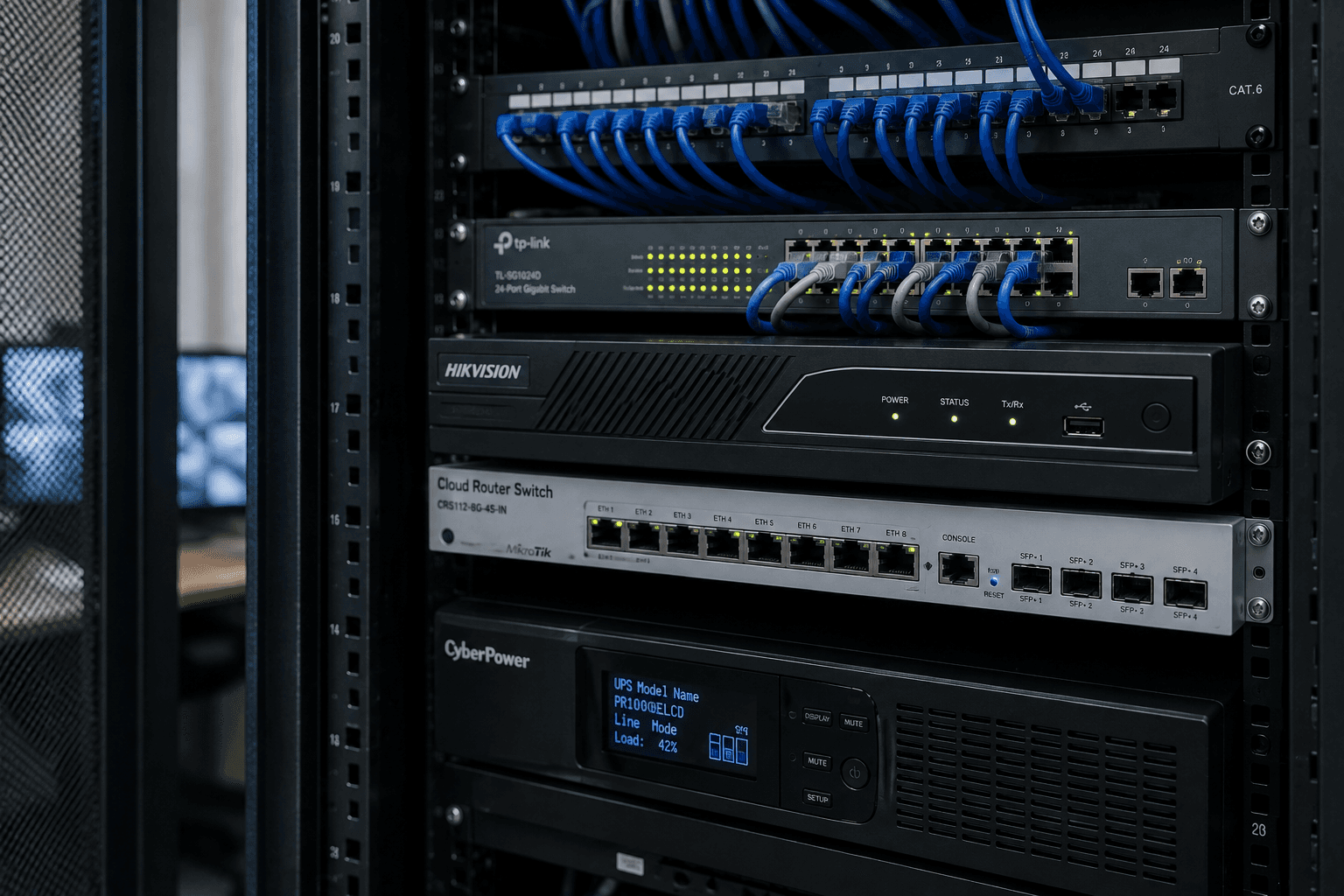 Network and security equipment in a rack