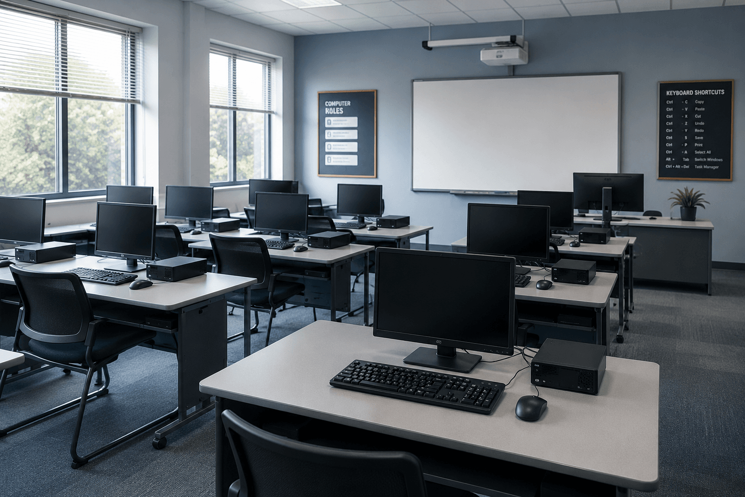 Computers set up for staff and student use